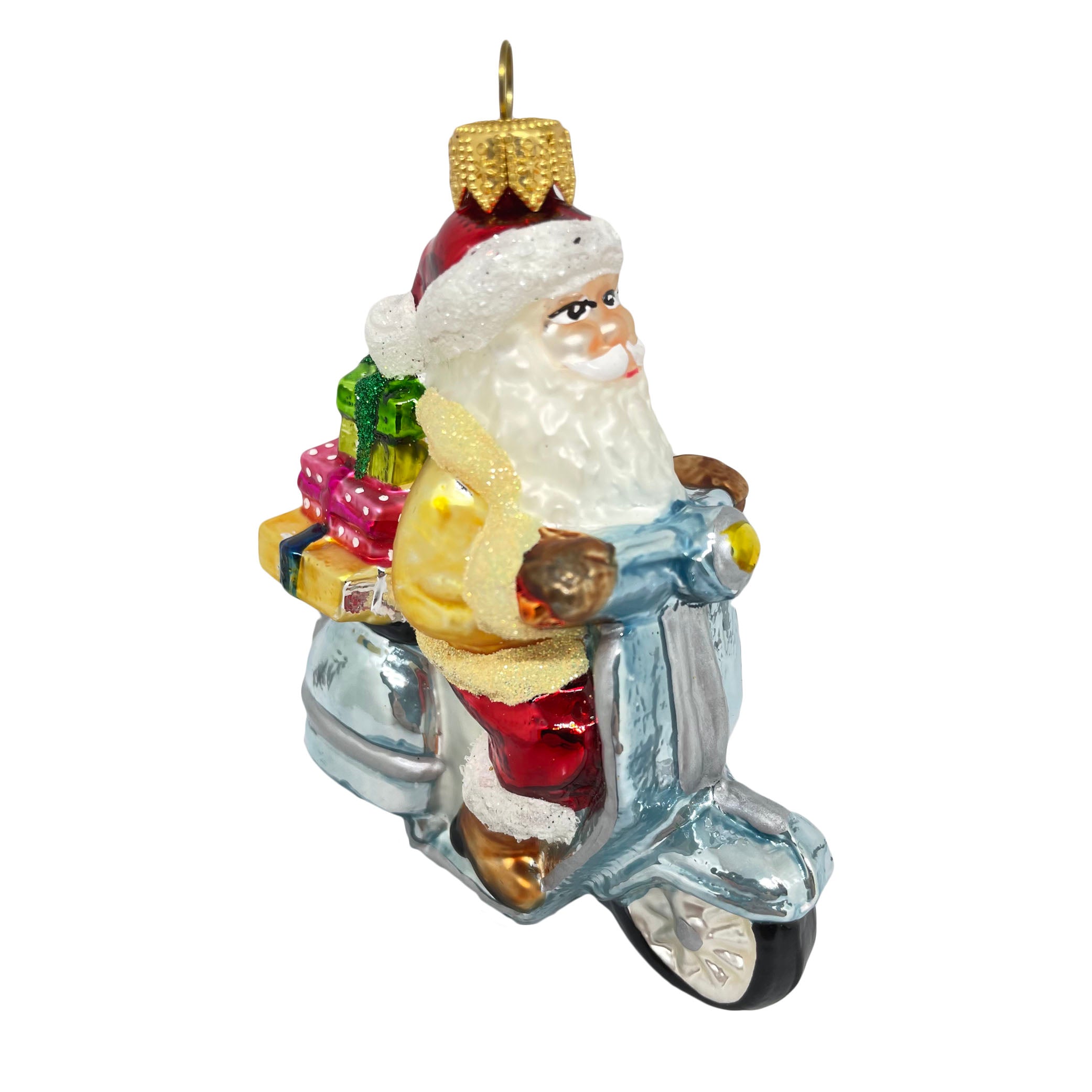 Santa Claus On A Blue Scooter